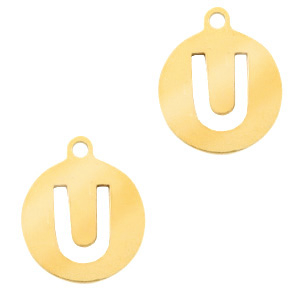 Stainless Steel Charms Round 10Mm Initial Coin U Gold Gold Approx 12X10Mm