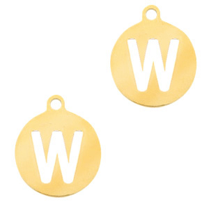 Stainless Steel Charms Round 10Mm Initial Coin W Gold Gold Approx 12X10Mm