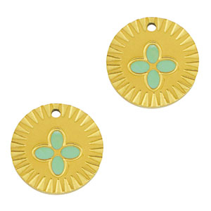 Stainless Steel Charms Round Flower Gold Mint Green Gold Mint Green Approx 14Mm 12Mm