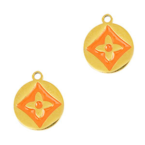 Stainless Steel Charms Round Flower Gold Orange Gold Orange Approx 10X8Mm 1Mm