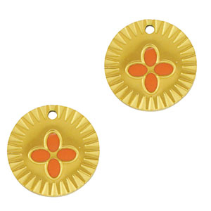 Stainless Steel Charms Round Flower Gold Orange Gold Orange Approx 14Mm 12Mm