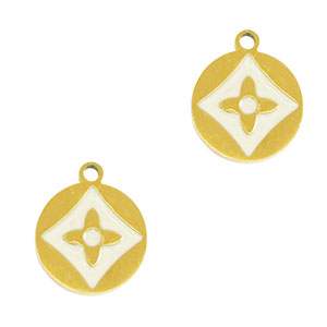 Stainless Steel Charms Round Flower Gold White Gold White Approx 10X8Mm 1Mm