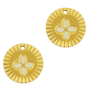 Stainless Steel Charms Round Flower Gold White Gold White Approx 14Mm 12Mm