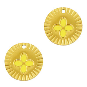 Stainless Steel Charms Round Flower Gold Yellow Gold Yellow Approx 14Mm 12Mm
