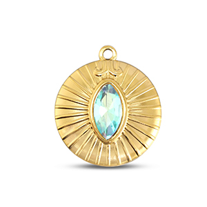 Stainless Steel Charms Round Gold Aqua Gold Aqua Approx 23X20Mm 16Mm