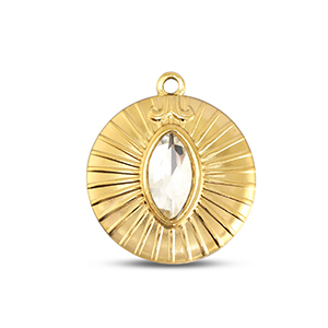 Stainless Steel Charms Round Gold Crystal Gold Crystal Approx 23X20Mm 16Mm