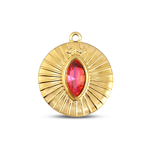 Stainless Steel Charms Round Gold Soft Pink Opal Gold Soft Pink Opal Approx 23X20Mm 16Mm