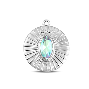 Stainless Steel Charms Round Silver Aqua Silver Aqua Approx 23X20Mm 16Mm