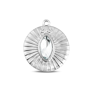 Stainless Steel Charms Round Silver Crystal Silver Crystal Approx 23X20Mm 16Mm