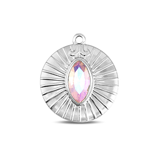 Stainless Steel Charms Round Silver Light Pink Silver Light Pink Approx 23X20Mm 16Mm