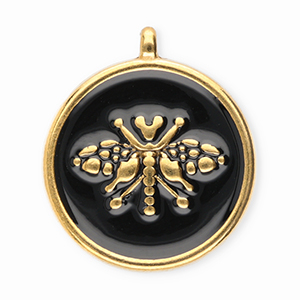 Stainless Steel Charms Round With Bee Gold Black Gold Black Approx 20X175Mm 14Mm