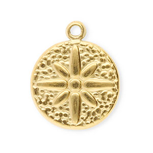 Stainless Steel Charms Round With Flower Gold Gold Approx 15X125Mm 14Mm