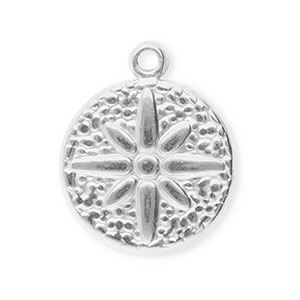 Stainless Steel Charms Round With Flower Silver Silver Approx 15X125Mm 14Mm