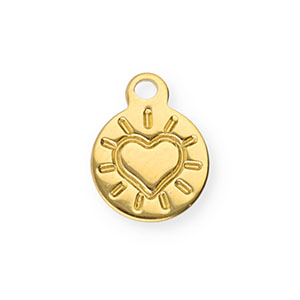 Stainless Steel Charms Round With Heart Gold Gold Approx 10X8Mm 15Mm