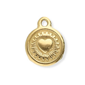 Stainless Steel Charms Round With Heart Gold Gold Approx 13X10Mm 13Mm