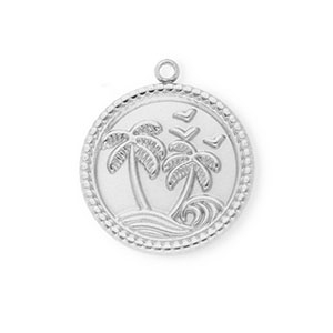 Stainless Steel Charms Round With Palmtree Silver Silver Approx 23X205Mm 18Mm