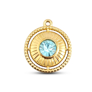 Stainless Steel Charms Round With Ring Gold Aqua Gold Aqua Approx 21X18Mm 17Mm