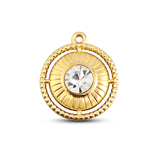 Stainless Steel Charms Round With Ring Gold Crystal Gold Crystal Approx 21X18Mm 17Mm