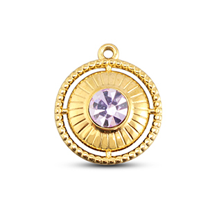 Stainless Steel Charms Round With Ring Gold Light Lilac Gold Light Lilac Approx 21X18Mm 17Mm