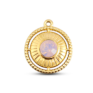 Stainless Steel Charms Round With Ring Gold Soft Pink Opal Gold Soft Pink Opal Approx 21X18Mm 17Mm