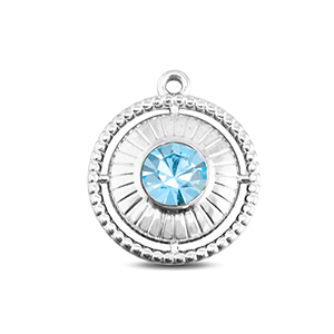 Stainless Steel Charms Round With Ring Silver Aqua Silver Aqua Approx 21X18Mm 17Mm