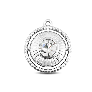 Stainless Steel Charms Round With Ring Silver Crystal Silver Crystal Approx 21X18Mm 17Mm