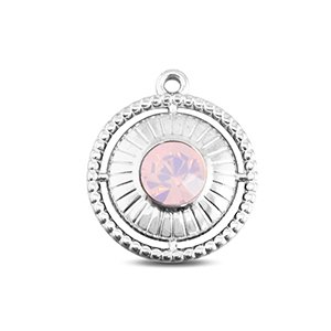 Stainless Steel Charms Round With Ring Silver Soft Pink Opal Silver Soft Pink Opal Approx 21X18Mm 17Mm