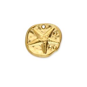 Stainless Steel Charms Round With Starfish Gold Gold Approx 115X12Mm 11Mm