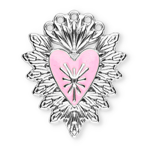 Stainless Steel Charms Sacred Heart Silver Light Pink Silver Light Pink Approx 25X205Mm 12Mm