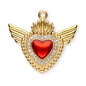 Stainless Steel Charms Sacred Heart With Wings Gold Red Crystal Gold Red Crystal Approx 245X27Mm 16Mm