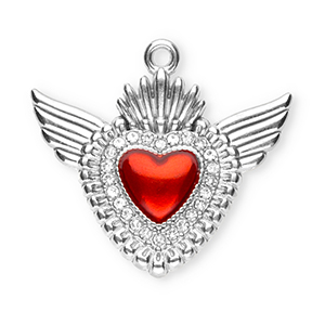 Stainless Steel Charms Sacred Heart With Wings Silver Red Crystal Silver Red Crystal Approx 245X27Mm 16Mm