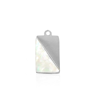 Stainless Steel Charms Shell Rectangle Silver White Natural Colour Silver White Natural Colour Approx 13X6Mm 21Mm