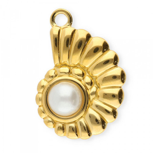 Stainless Steel Charms Shell With Imitation Pearl Gold White Gold White Approx 265X185Mm 25Mm