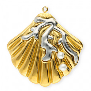 Stainless Steel Charms Shell With Imitation Pearls Gold Silver White Gold Silver White Approx 365X345Mm 19Mm