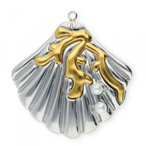 Stainless Steel Charms Shell With Imitation Pearls Silver Gold White Silver Gold White Approx 365X345Mm 19Mm