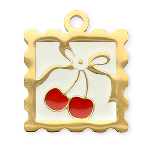 Stainless Steel Charms Square With Cherries Gold Red White Gold Red White Approx 195X165Mm 21Mm