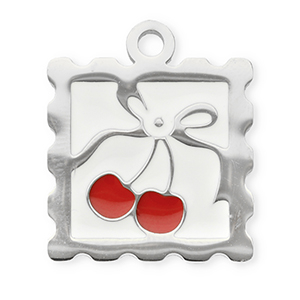 Stainless Steel Charms Square With Cherries Silver Red White Silver Red White Approx 195X165Mm 21Mm
