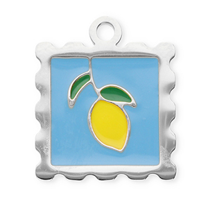 Stainless Steel Charms Square With Lemon Silver Blue Yellow Dark Green Silver Blue Yellow Dark Green Approx 195X165Mm 21Mm