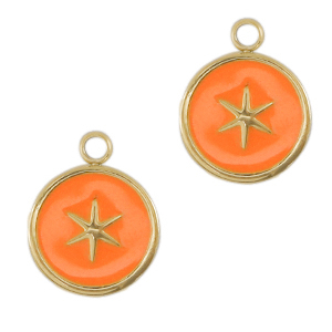 Stainless Steel Charms Star Gold Neon Orange Gold Neon Orange Approx 12X10Mm 15Mm