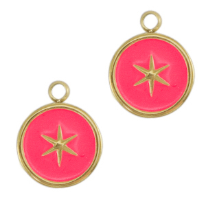 Stainless Steel Charms Star Gold Neon Pink Gold Neon Pink Approx 12X10Mm 15Mm