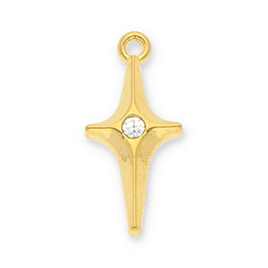 Stainless Steel Charms Star With Strass Gold Transparent Gold Transparent Approx 245X115Mm 17Mm