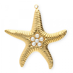 Stainless Steel Charms Starfish With Imitation Pearls Gold White Gold White Approx 43X42Mm 18Mm