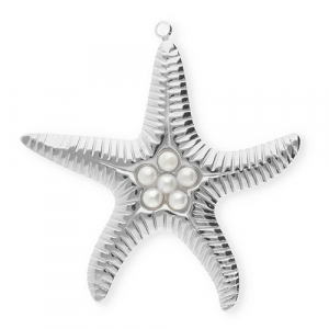 Stainless Steel Charms Starfish With Imitation Pearls Silver White Silver White Approx 43X42Mm 18Mm