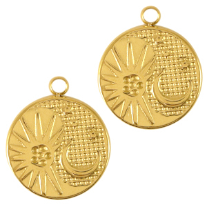 Stainless Steel Charms Sun En Moon Gold Gold Approx 16X19Mm 2Mm