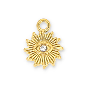 Stainless Steel Charms Sun Eye Of Providence With Strass Gold Transparent Gold Transparent Approx 12X95Mm 15Mm