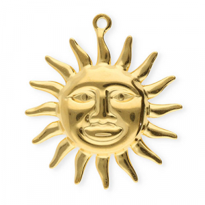 Stainless Steel Charms Sun With Face Gold Gold Approx 41X365Mm 24Mm