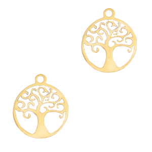 Stainless Steel Charms Tree Of Life Gold Gold Approx 12X10Mm 15Mm