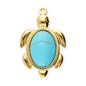 Stainless Steel Charms Turtle Gold Blue Gold Blue Approx 28X18Mm 17Mm